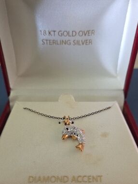 18KT Gold Over Sterling Silver Dolphin Pendant Necklace - Gold and Silver